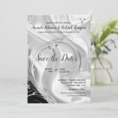 Zwart met zilver op de Champagne Silk Save the Dat Kaart (Staand voorkant)