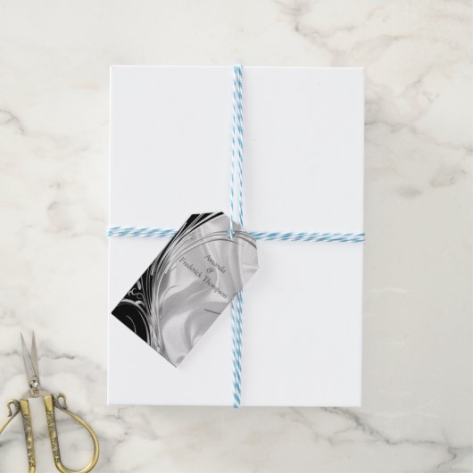 Zwart met zilver op ivoren zijde cadeaulabel (Met Touw)