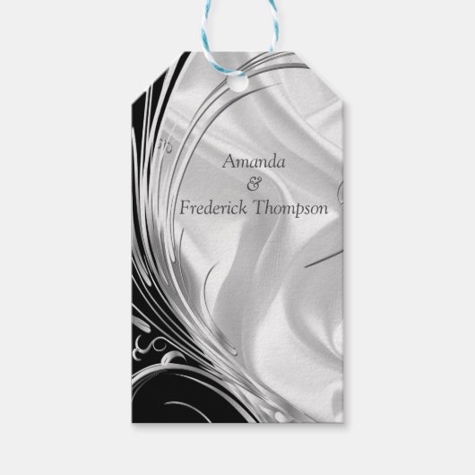 Zwart met zilver op ivoren zijde cadeaulabel (Voorkant)