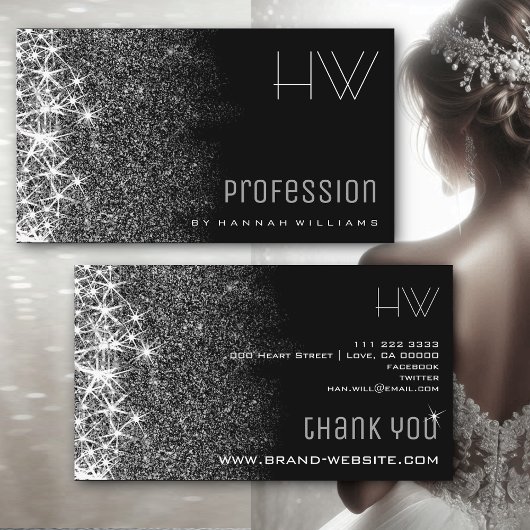 Zwart met Zilveren Glitter Stars Professional Even Visitekaartje