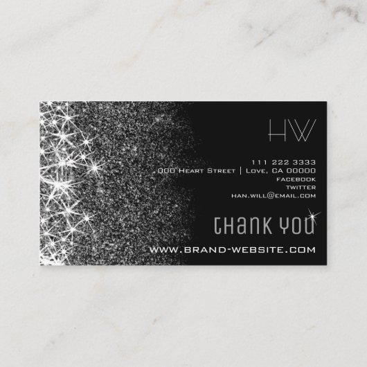 Zwart met Zilveren Glitter Stars Professional Even Visitekaartje (Achterkant)