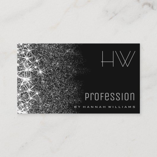 Zwart met Zilveren Glitter Stars Professional Even Visitekaartje (Voorkant)