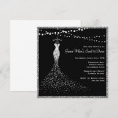 Zwart met Zilveren Glitter Sweet 16 Kaart (Voorkant / Achterkant)