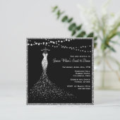 Zwart met Zilveren Glitter Sweet 16 Kaart (Staand voorkant)