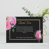 Zwart met Zwart Glitter & Roze Rozen Goud Bruiloft Bedankkaart (Staand voorkant)