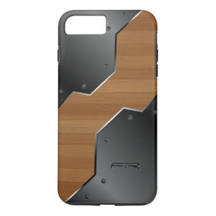 Zwart Metaal & Bruin Hout Geometrisch Ontwerp Case-Mate iPhone Case