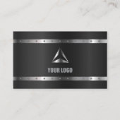 Zwart Metaal Glanzend Zilver Modern Elegant Monogr Visitekaartje (Voorkant)