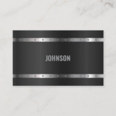 Zwart Metaal Glanzend Zilver Modern Elegant Monogr Visitekaartje (Voorkant)
