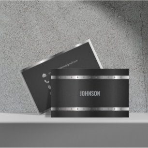Zwart Metaal Glanzend Zilver Modern Elegant Monogr Visitekaartje