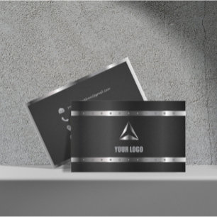 Zwart Metaal Glanzend Zilver Modern Elegant Monogr Visitekaartje