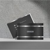 Zwart Metaal Glanzend Zilver Modern Elegant Monogr Visitekaartje