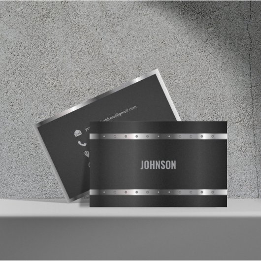 Zwart Metaal Glanzend Zilver Modern Elegant Monogr Visitekaartje