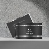 Zwart Metaal Glanzend Zilver Modern Elegant Monogr Visitekaartje