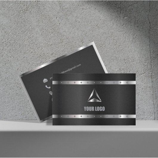 Zwart Metaal Glanzend Zilver Modern Elegant Monogr Visitekaartje