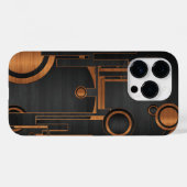 Zwart metaal met houten cirkels Case-Mate iPhone case (Achterkant (horizontaal))