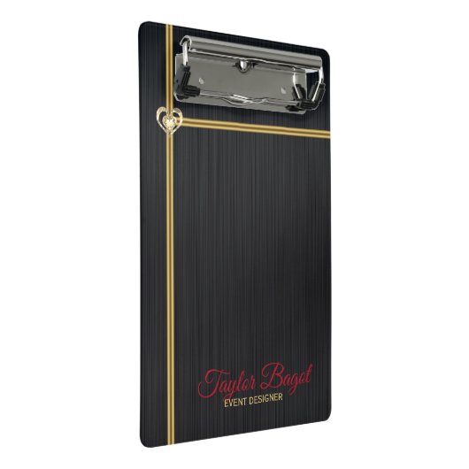 Zwart metalen achtergrond gouden strepen mini klembord (Schuin)