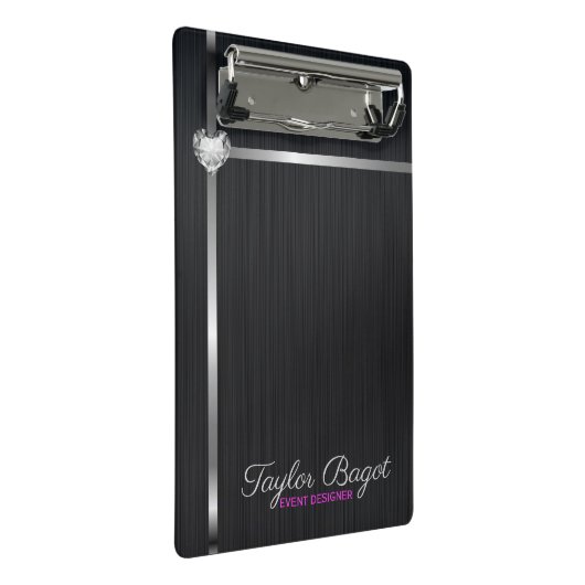 Zwart metalen achtergrond zilveren strepen mini klembord (Schuin)