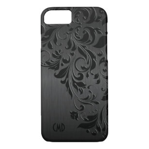 Zwart metalen aluminium in geborsteld zwart en zwa 	iPhone 8/7 hoesje