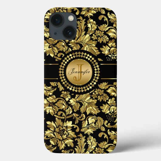 Zwart-metalen Damasmonogram Case-Mate iPhone Case (Achterkant)