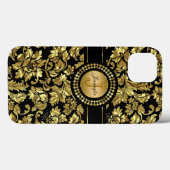 Zwart-metalen Damasmonogram Case-Mate iPhone Case (Achterkant (horizontaal))