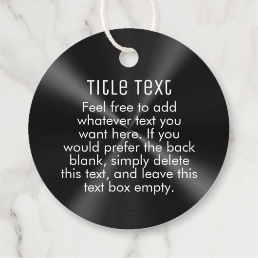 Zwart metalen hanglabel met opdruk voor bedrijfslo bedankjes labels (Achterkant)