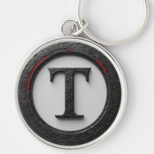 🔴 Zwart Metalen T Monogram Embleem 🔴 Sleutelhanger (Voorkant)