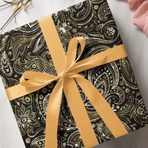 Zwart-metalen zilver en gouden Floral Cadeaupapier