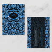 Zwart & Metallic Blauw Bloemen Damasks Monogramed Visitekaartje (Voorkant / Achterkant)