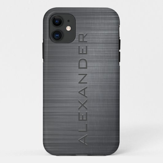 Zwart Metallic geborsteld aluminium look 3-Monogra Case-Mate iPhone Case (Achterkant)