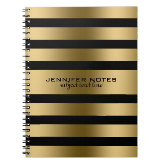 Zwart Metallic Gold Stripes-achtergrond Notitieboek (Voorkant)
