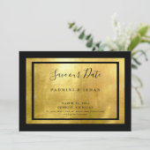 Zwart & Metallic Goud Glam Save The Date (Staand voorkant)