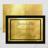 Zwart & Metallic Goud Glam Save The Date (Voorkant / Achterkant)