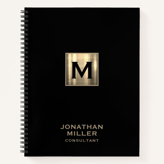 Zwart Metallic Goud Monogram Notitieboek (Voorkant)