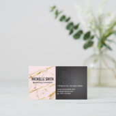 Zwart Metallic Goud Roze Marmer Kleurblok Visitekaartje (Staand voorkant)