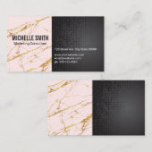 Zwart Metallic Goud Roze Marmer Kleurblok Visitekaartje (Voorkant / Achterkant)