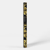 Zwart & Metallic Goud Vintage Damast Monogram iPhone Hoesje (Rechterkant)