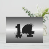 Zwart Metallic Grunge Jongens Verjaardagsfeestje Kaart (Staand voorkant)