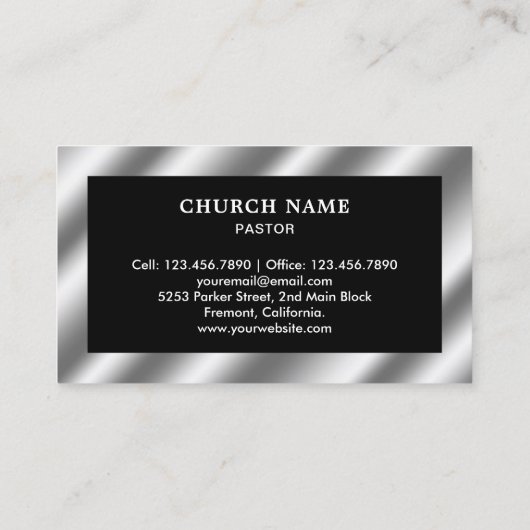 Zwart Metallic Staal Jesus Christ Cross Pastor Visitekaartje (Achterkant)
