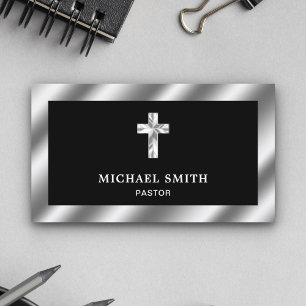 Zwart Metallic Staal Jesus Christ Cross Pastor Visitekaartje