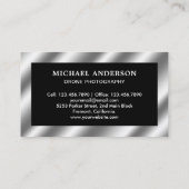 Zwart Metallic Staal Moderne Drone Fotografie Visitekaartje (Achterkant)