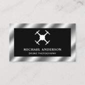 Zwart Metallic Staal Moderne Drone Fotografie Visitekaartje (Voorkant)