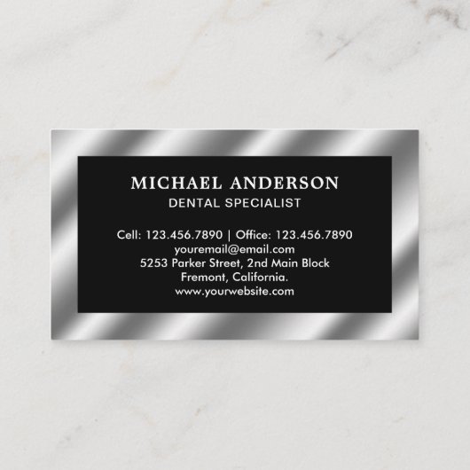 Zwart Metallic Steel Tand Tandheelkundige kliniek  Visitekaartje (Achterkant)