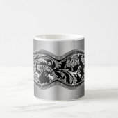 Zwart & Metallic Zilver  Bloemen Damasks 2 Koffiemok (Center)