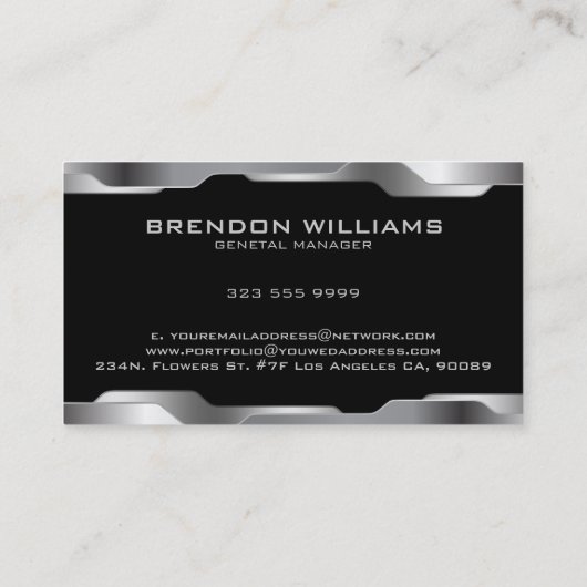 Zwart & Metallic Zilver Geometrisch Ontwerp Visitekaartje (Achterkant)