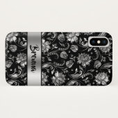 Zwart & Metallic Zilver Grijs Damast Patroon Case-Mate iPhone Case (Achterkant (horizontaal))