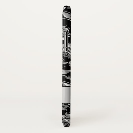 Zwart & Metallic Zilver Grijs Damast Patroon Case-Mate iPhone Case (Achterkant / rechts)
