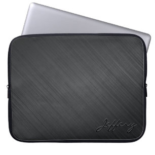Zwart metallisch design-geborsteld aluminium look  laptop sleeve