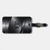 Zwart metallisch geborsteld aluminium blikje bagagelabel (Achterkant horizontaal)