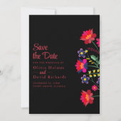 Zwart Mexicaans Bloemen Fiesta Save the Date Kaart (Voorkant)