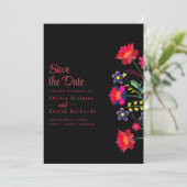 Zwart Mexicaans Bloemen Fiesta Save the Date Kaart (Staand voorkant)